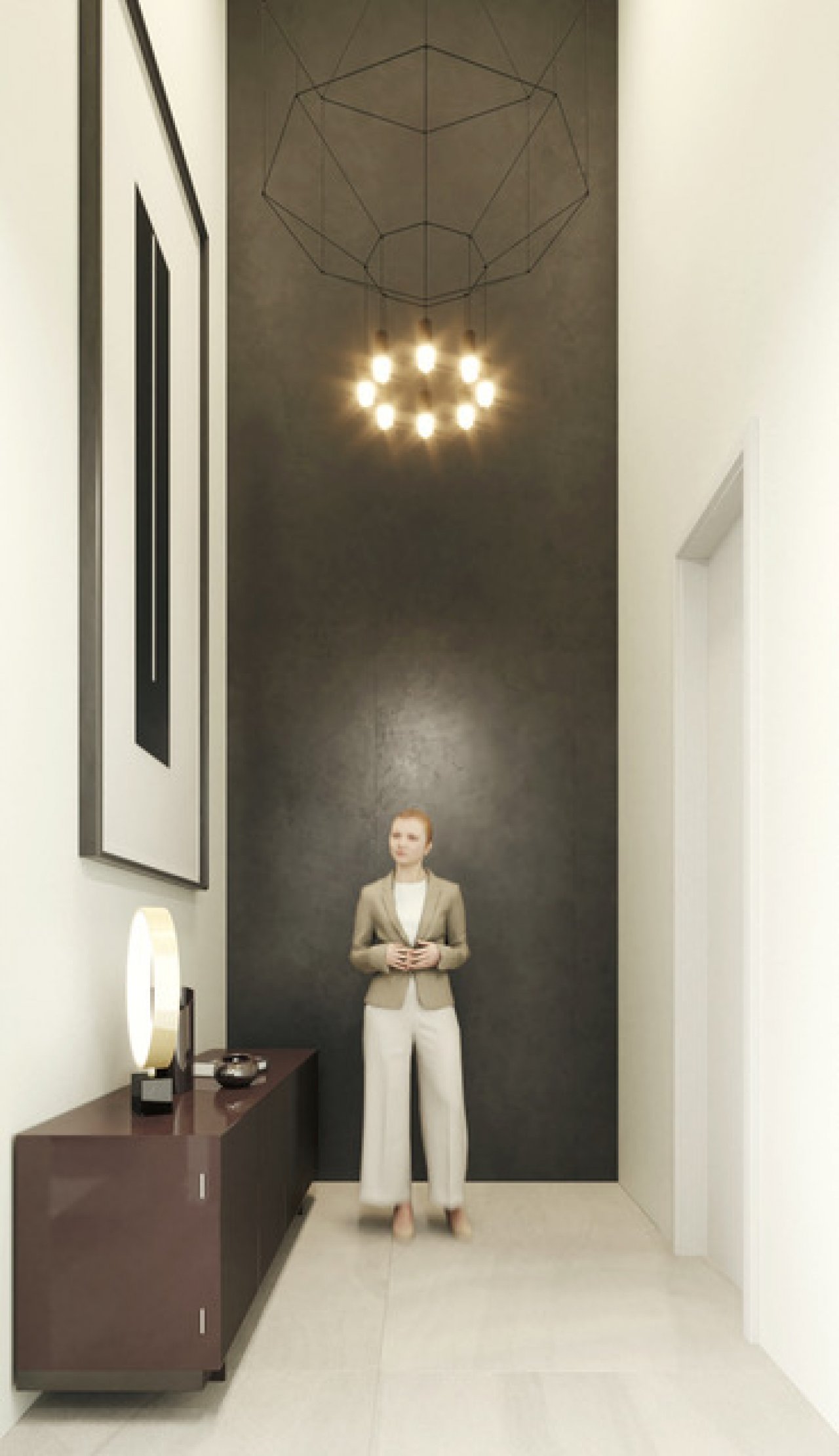 Designerflur mit Akzent: Moderne Lichtinszenierung und elegante Wandgestaltung