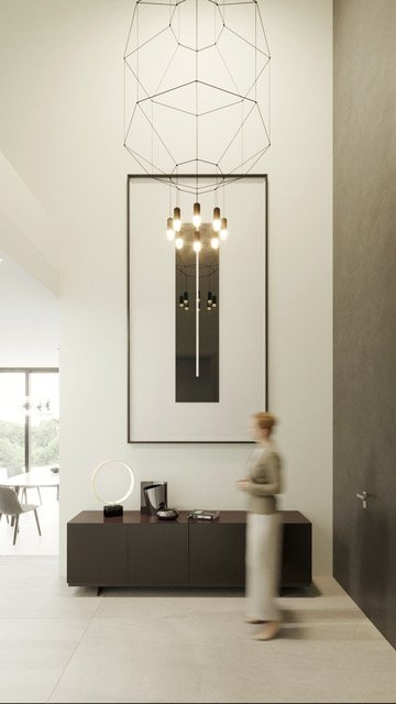 Lichtdurchfluteter Eingangsbereich mit Designer-Leuchte und elegantem Sideboard - Ihr stilvoller Empfangsmoment! Lichtdurchfluteter Eingangsbereich mit Designer-Leuchte und elegantem Sideboard - Ihr stilvoller Empfangsmoment!