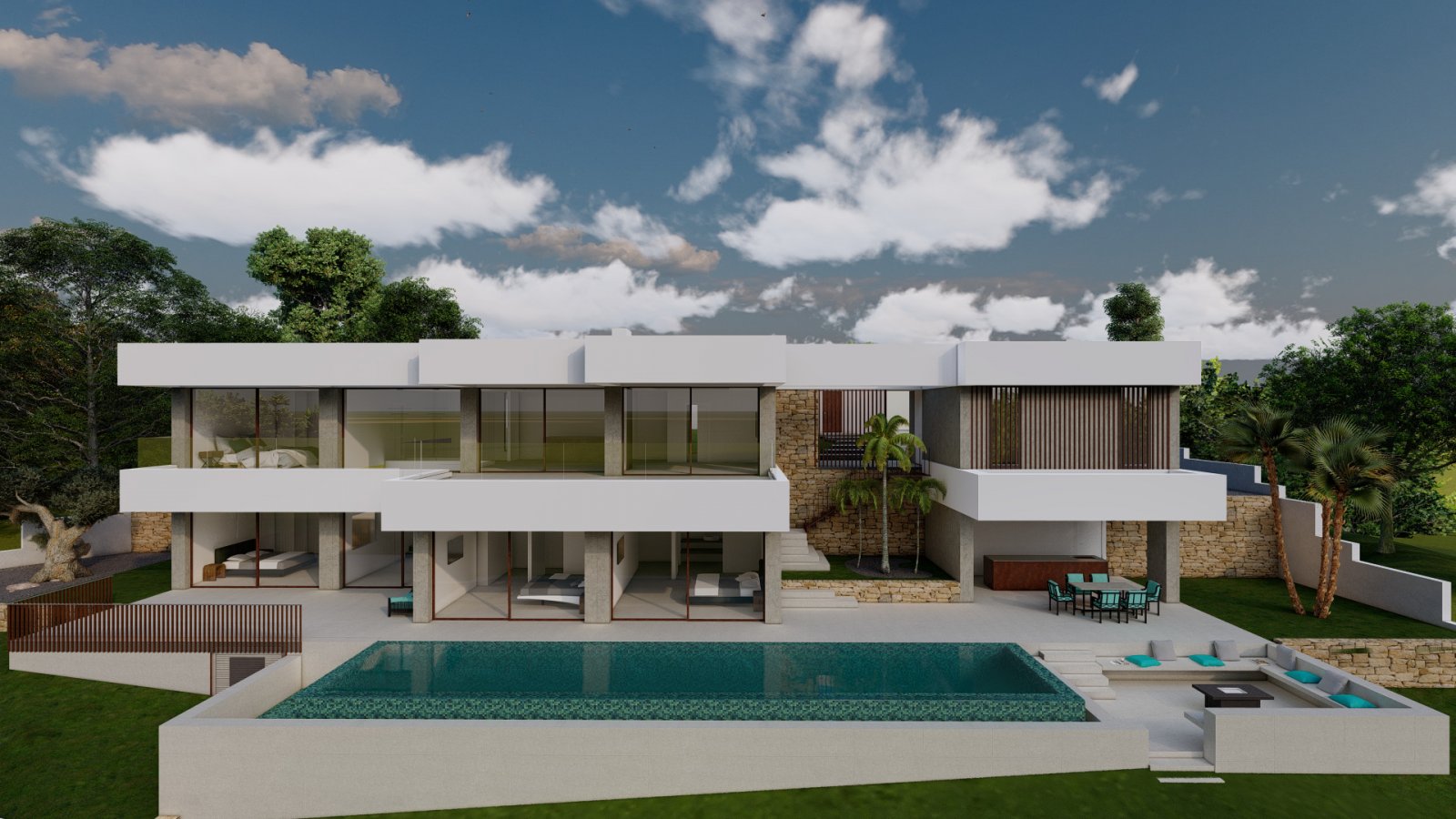 Luxus-Architektur-Highlight: Moderne Design-Villa mit panoramaverglasten Etagen und infinity Pool in traumhafter Naturkulisse Luxus-Architektur-Highlight: Moderne Design-Villa mit panoramaverglasten Etagen und infinity Pool in traumhafter Naturkulisse