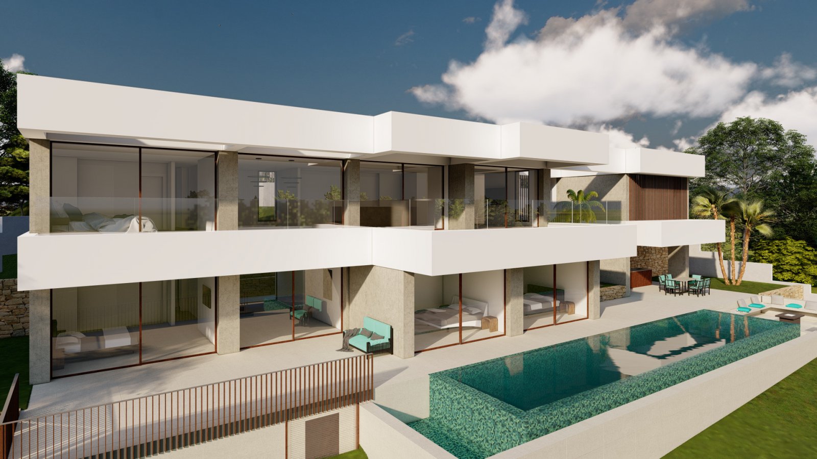 Moderne Architektur-Oase: Luxusvilla mit durchgehenden Glasfassaden und elegantem Poolbereich Moderne Architektur-Oase: Luxusvilla mit durchgehenden Glasfassaden und elegantem Poolbereich