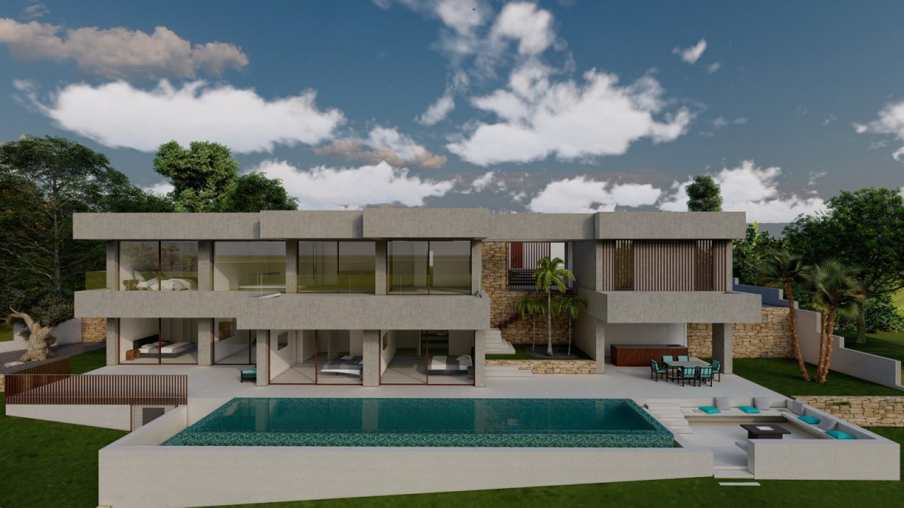 Luxus-Architektur mit Weitblick: Moderne Design-Villa mit Infinity-Pool und Panoramaverglasung Luxus-Architektur mit Weitblick: Moderne Design-Villa mit Infinity-Pool und Panoramaverglasung