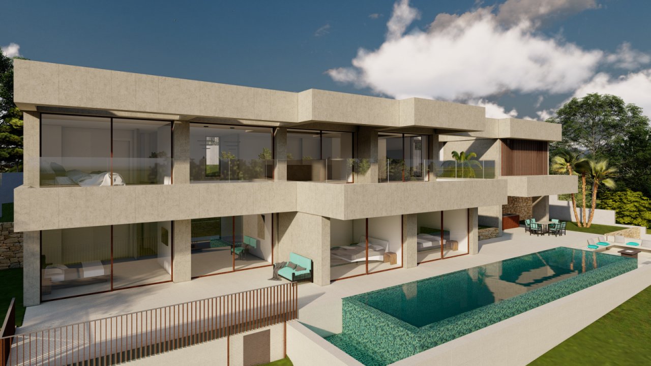Luxus-Architektur mit Weitblick: Moderne Design-Villa mit durchgehenden Glasfassaden und beeindruckendem Infinity-Pool Luxus-Architektur mit Weitblick: Moderne Design-Villa mit durchgehenden Glasfassaden und beeindruckendem Infinity-Pool