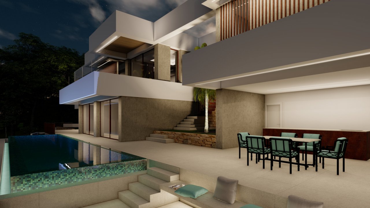 Architektur-Highlight: Luxuriöse Designervilla mit stufenförmigem Infinity-Pool und eleganten Terrassen-Ebenen Architektur-Highlight: Luxuriöse Designervilla mit stufenförmigem Infinity-Pool und eleganten Terrassen-Ebenen