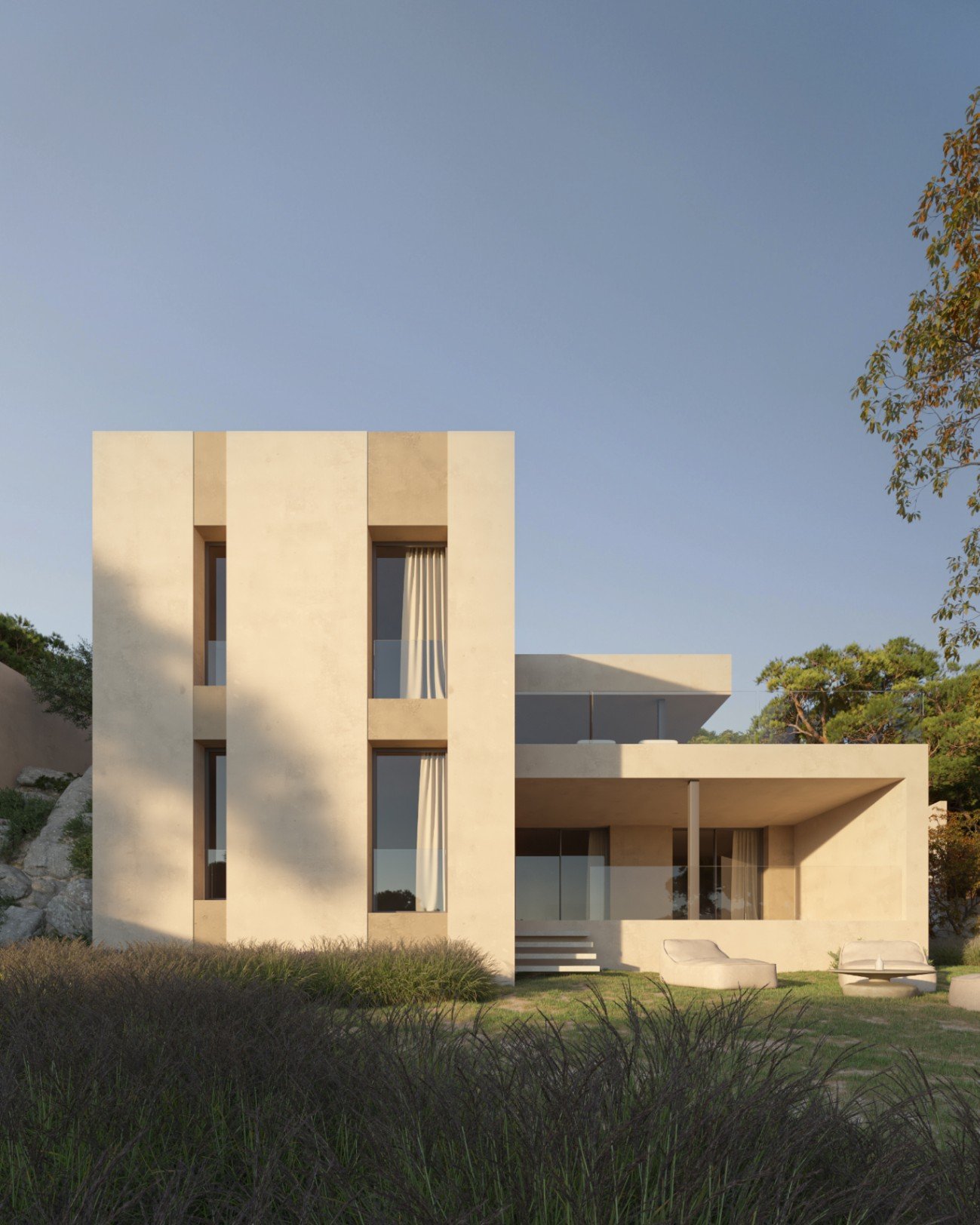 Architektonisches Meisterwerk: Kubische Eleganz mit intelligenter Raumaufteilung und großzügigen Fensterfronten Architektonisches Meisterwerk: Kubische Eleganz mit intelligenter Raumaufteilung und großzügigen Fensterfronten