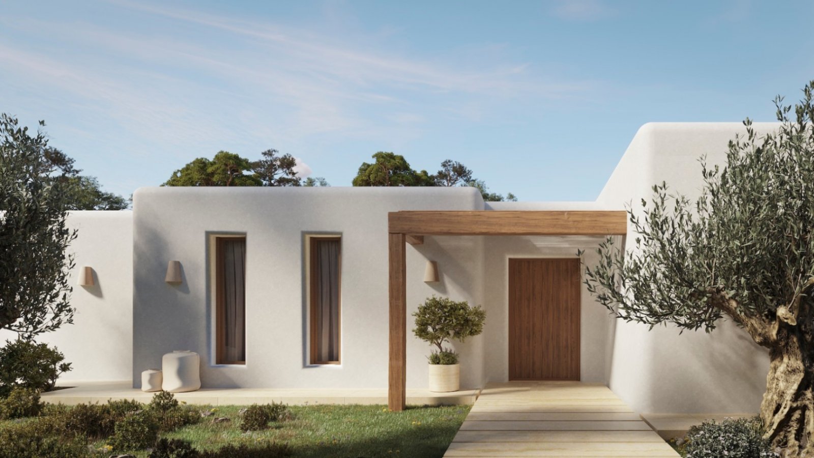 Modernes Architektur-Juwel: Kubische Eleganz mit mediterranem Charme und einladendem Holz-Entrée Modernes Architektur-Juwel: Kubische Eleganz mit mediterranem Charme und einladendem Holz-Entrée