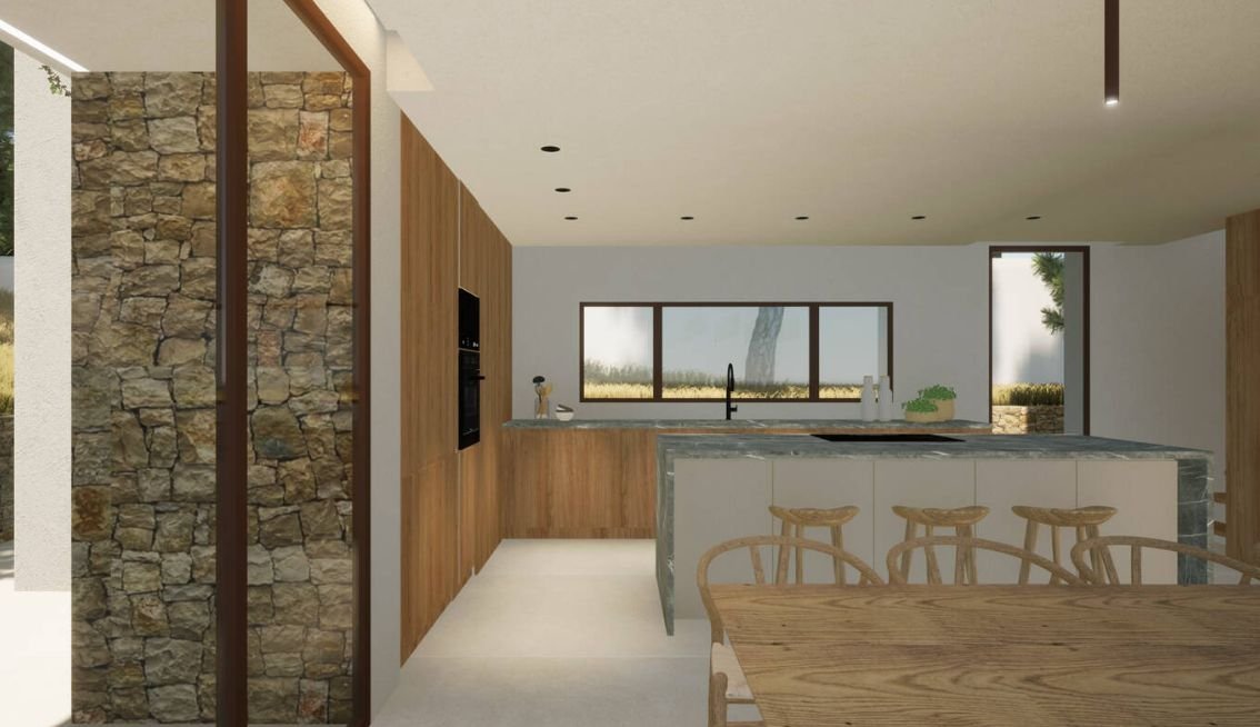 Lichtdurchflutete Designküche mit Natursteinakzenten - Moderne Architektur trifft zeitlose Eleganz Lichtdurchflutete Designküche mit Natursteinakzenten - Moderne Architektur trifft zeitlose Eleganz