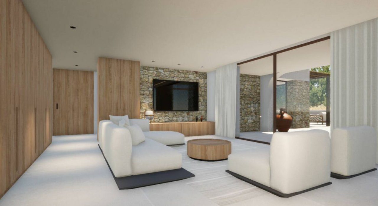 Loft-Wohntraum mit Naturstein-Akzent: Offene Wohnlandschaft mit nahtlosem Übergang zur Terrasse Loft-Wohntraum mit Naturstein-Akzent: Offene Wohnlandschaft mit nahtlosem Übergang zur Terrasse