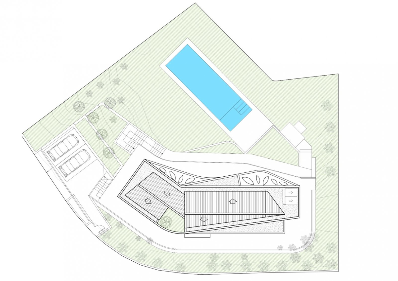 Intelligente Raumaufteilung: Architektonisch durchdachter Grundriss mit optimaler Flächennutzung und integriertem Poolbereich Intelligente Raumaufteilung: Architektonisch durchdachter Grundriss mit optimaler Flächennutzung und integriertem Poolbereich