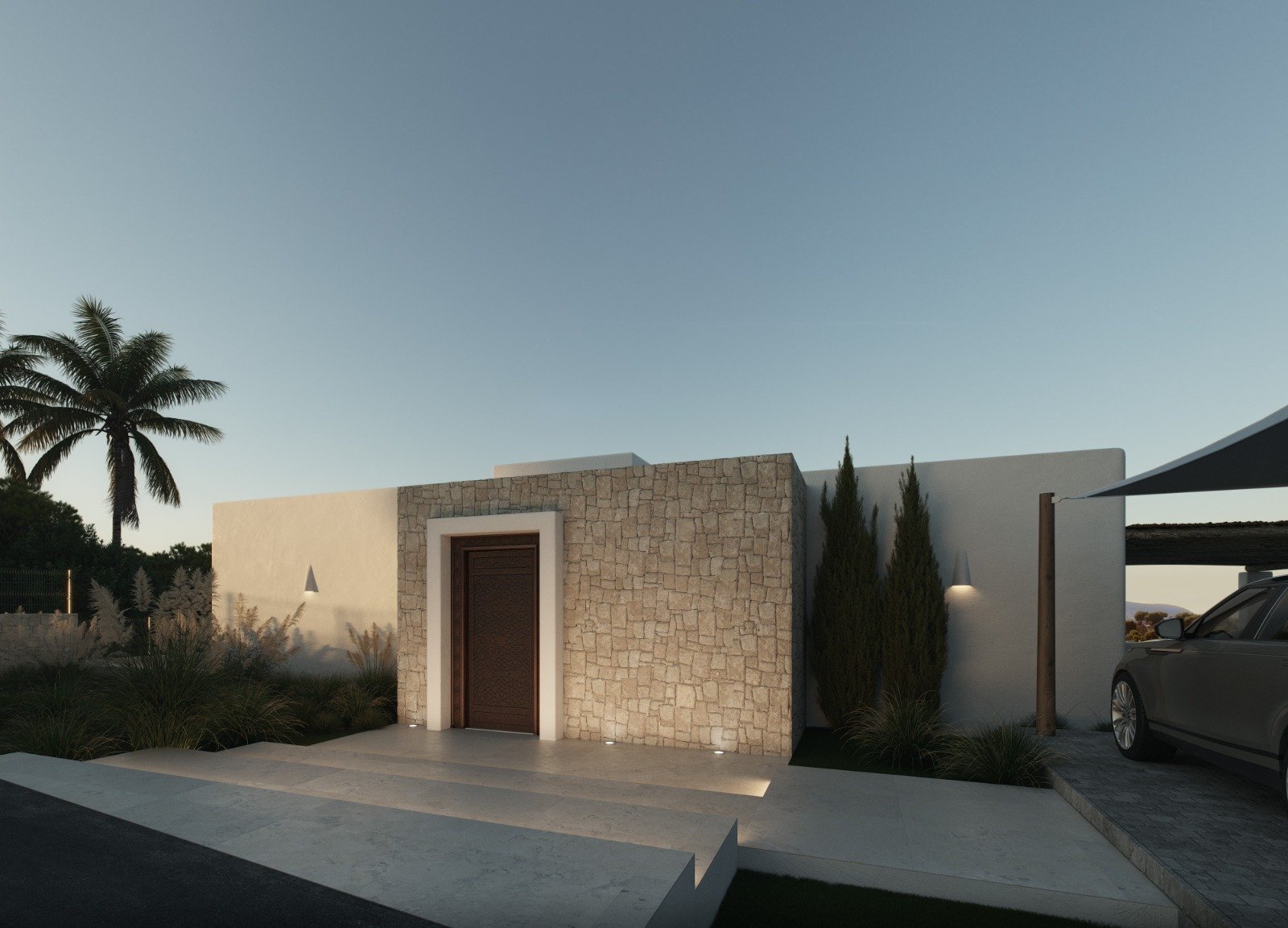 Exklusive Designvilla mit Natursteinakzenten und elegantem Eingangsbereich - Moderne Architektur trifft tropische Atmosphäre Exklusive Designvilla mit Natursteinakzenten und elegantem Eingangsbereich - Moderne Architektur trifft tropische Atmosphäre