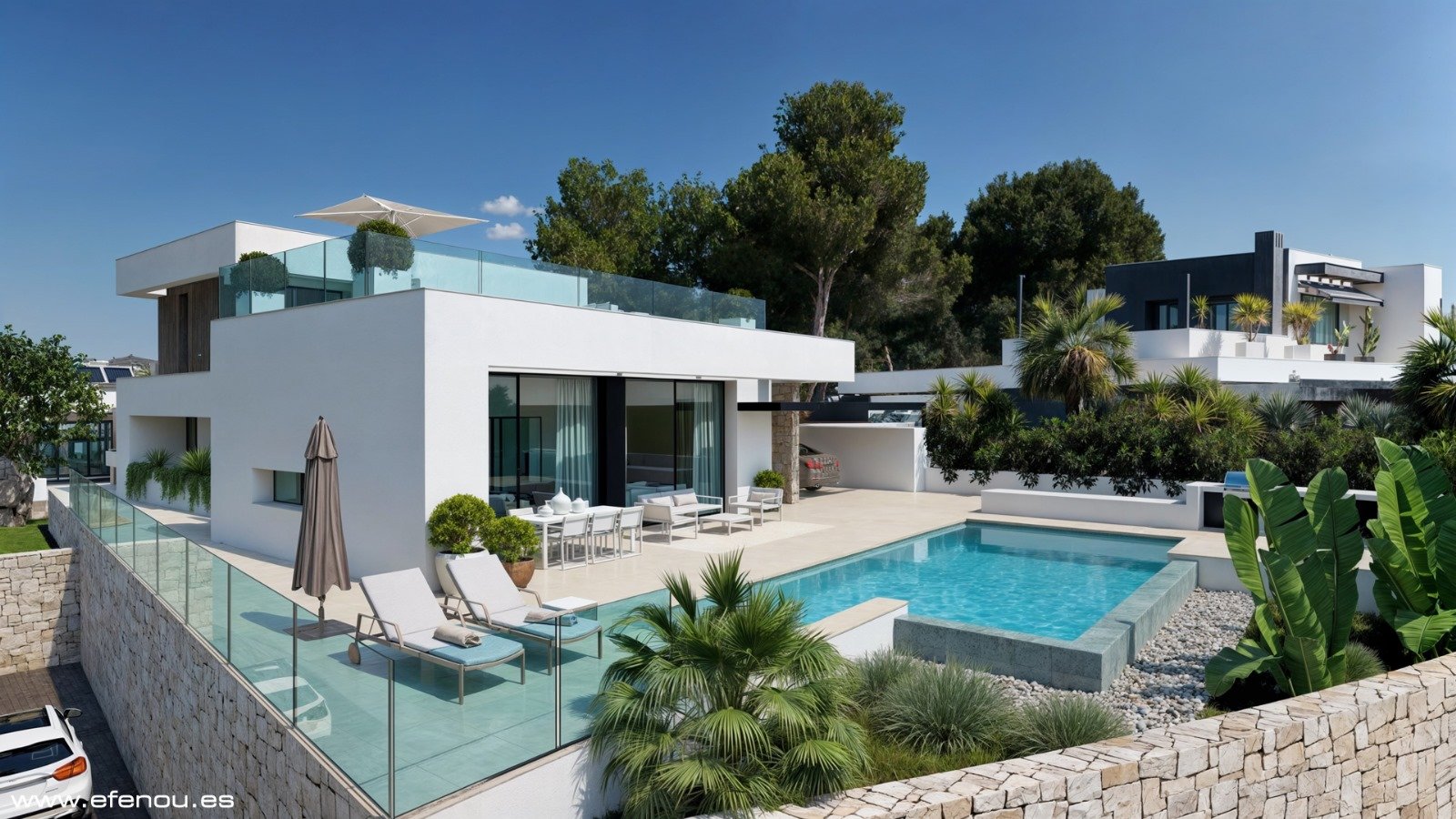 Luxuriöse Designervilla mit Panorama-Poolterrasse und Glasgeländer - Ihr exklusiver Rückzugsort mit Mittelmeercharme Luxuriöse Designervilla mit Panorama-Poolterrasse und Glasgeländer - Ihr exklusiver Rückzugsort mit Mittelmeercharme