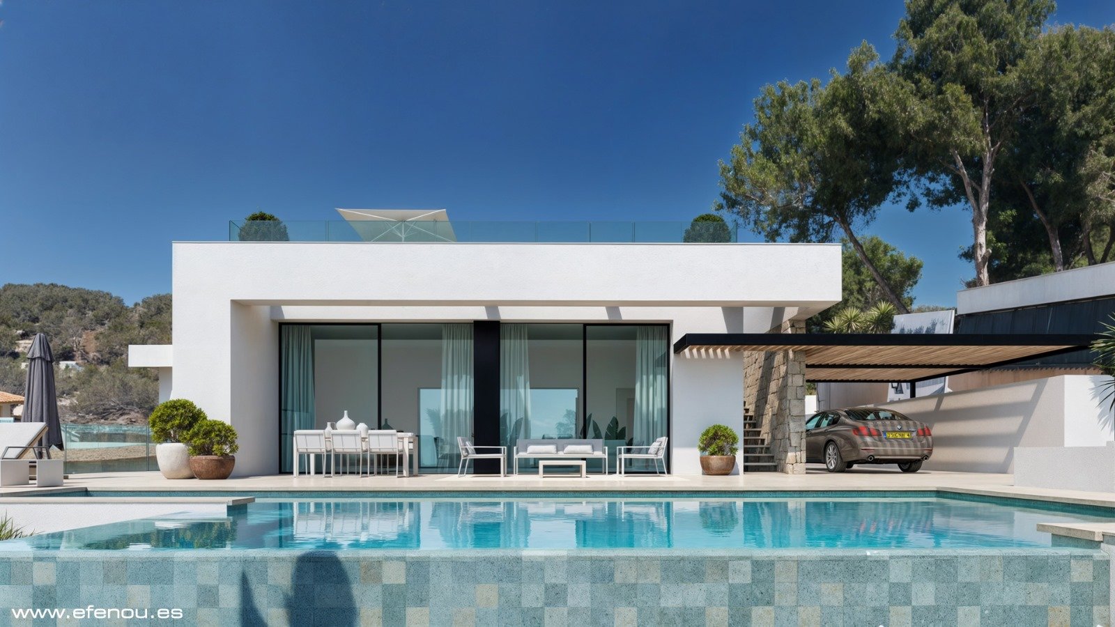 Modernes Architektur-Highlight: Designervilla mit Infinity-Pool und nahtloser Indoor-Outdoor-Verbindung Modernes Architektur-Highlight: Designervilla mit Infinity-Pool und nahtloser Indoor-Outdoor-Verbindung