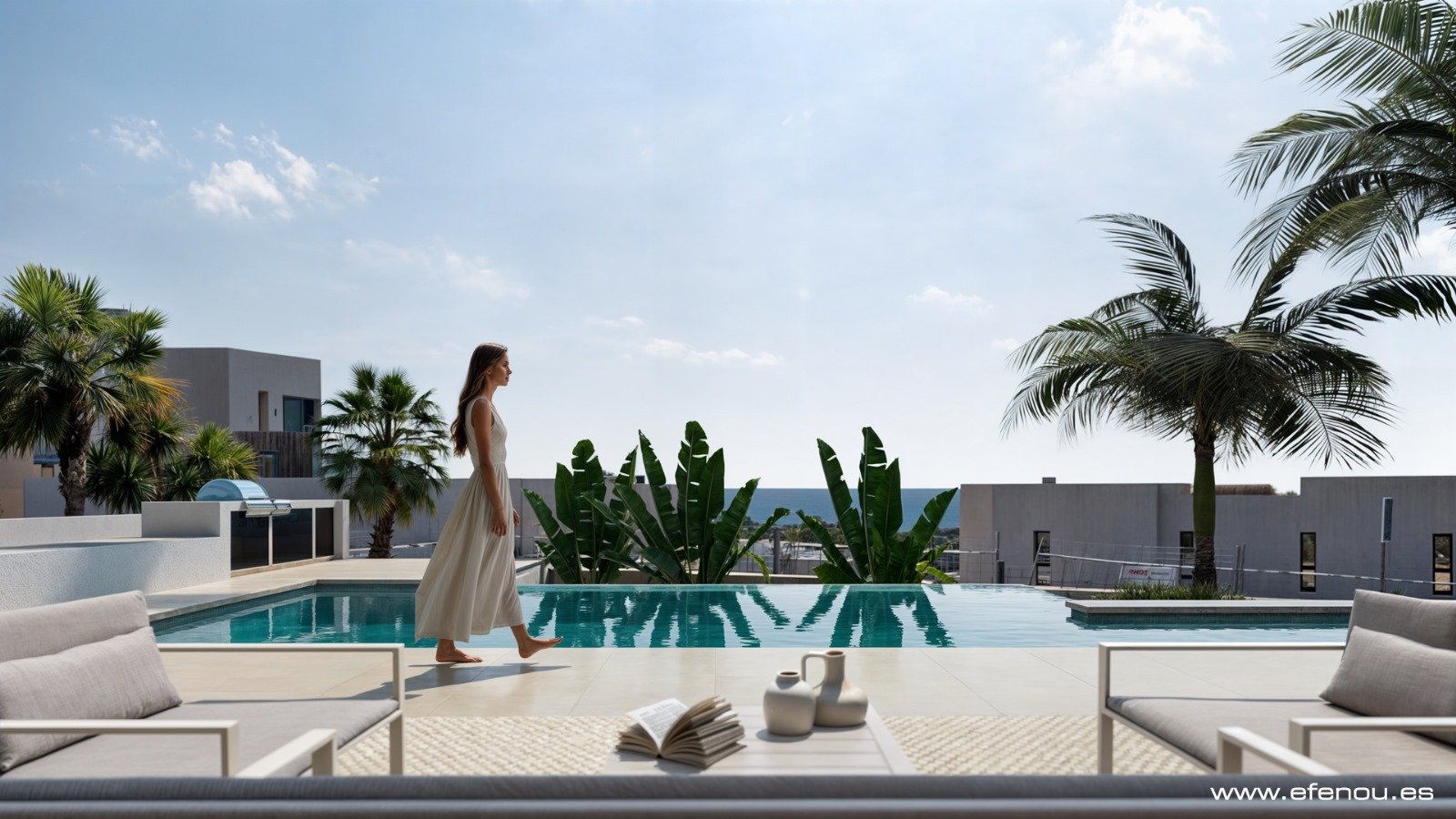 Luxus-Poolterrasse mit Meerblick - Moderne Architektur trifft tropische Eleganz Luxus-Poolterrasse mit Meerblick - Moderne Architektur trifft tropische Eleganz