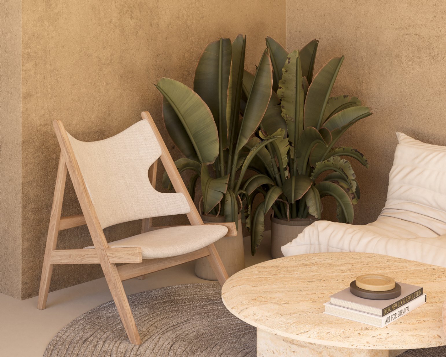 Bright living area with a high-quality natural stone side table and a design-oriented lounge chair – your oasis with an elegant green accent! Bright living area with a high-quality natural stone side table and a design-oriented lounge chair – your oasis with an elegant green accent!