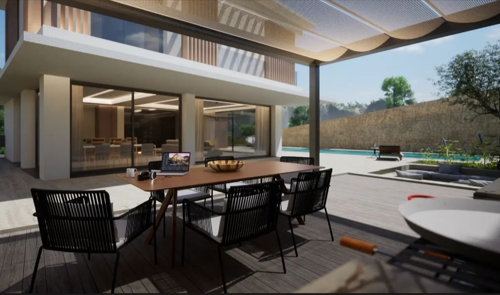Seamless indoor-outdoor architecture: Light-filled living and working space with pool view Seamless indoor-outdoor architecture: Light-filled living and working space with pool view
