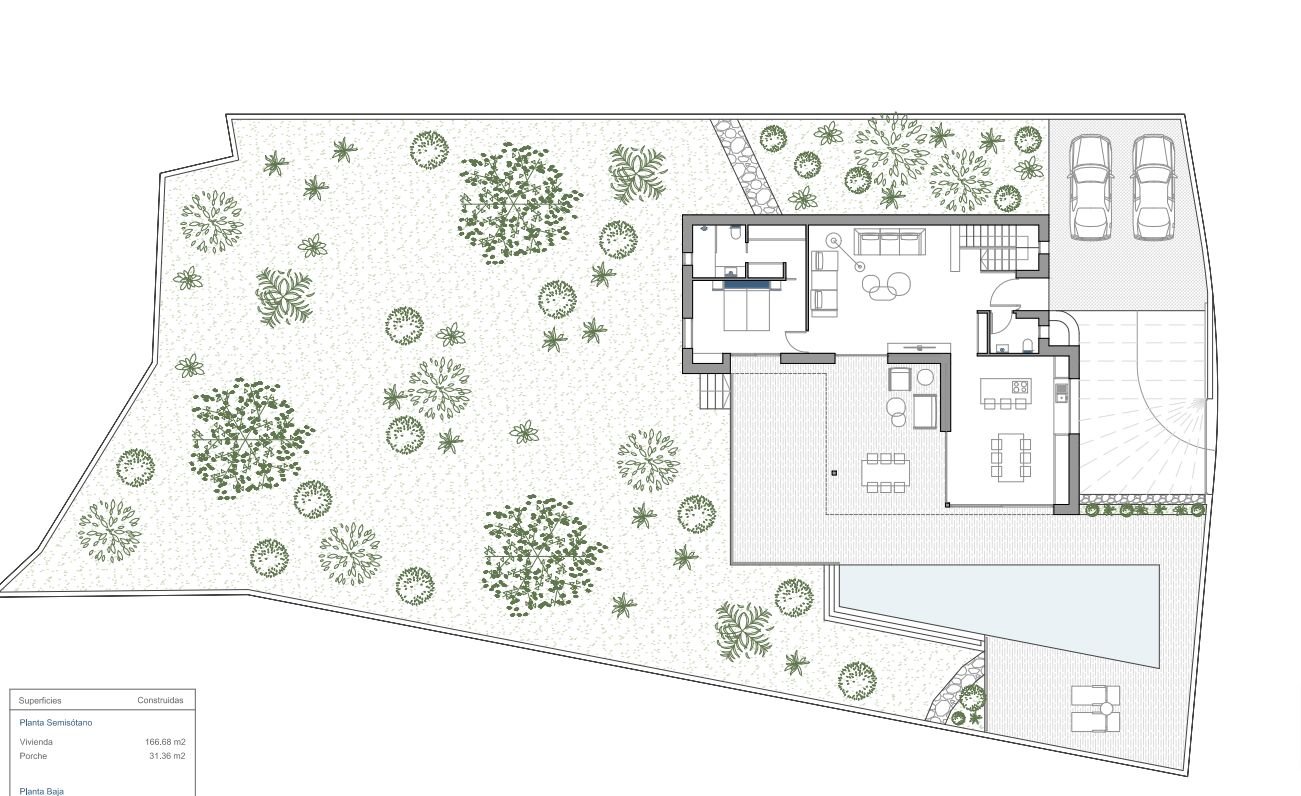 Esta exclusiva villa moderna ha sido concebida con una arquitectura funcional que armoniza espacios prácticos con una estética refinada. Se distrib...