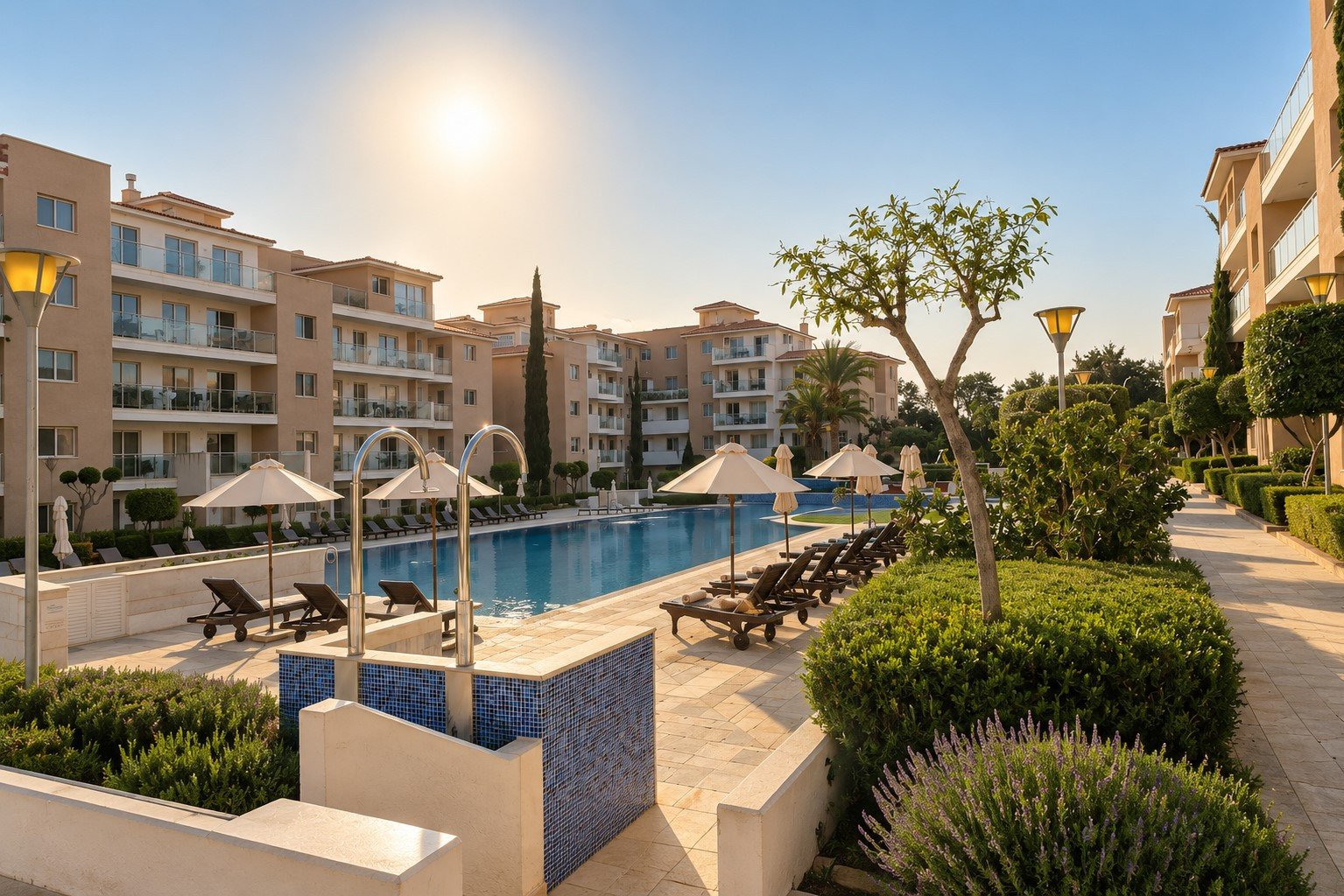 Discover this beautifully maintained 2-bedroom apartment for sale in Elysia Park, located in the highly sought-after Universal area of Paphos. Situate