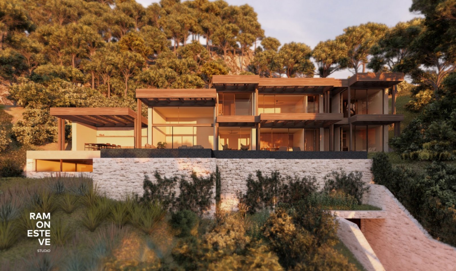 Point d'intérêt architectural : Villa de terrasse luxueuse avec une situation en pente à couper le souffle et une transparence maximale Point d'intérêt architectural : Villa de terrasse luxueuse avec une situation en pente à couper le souffle et une transparence maximale